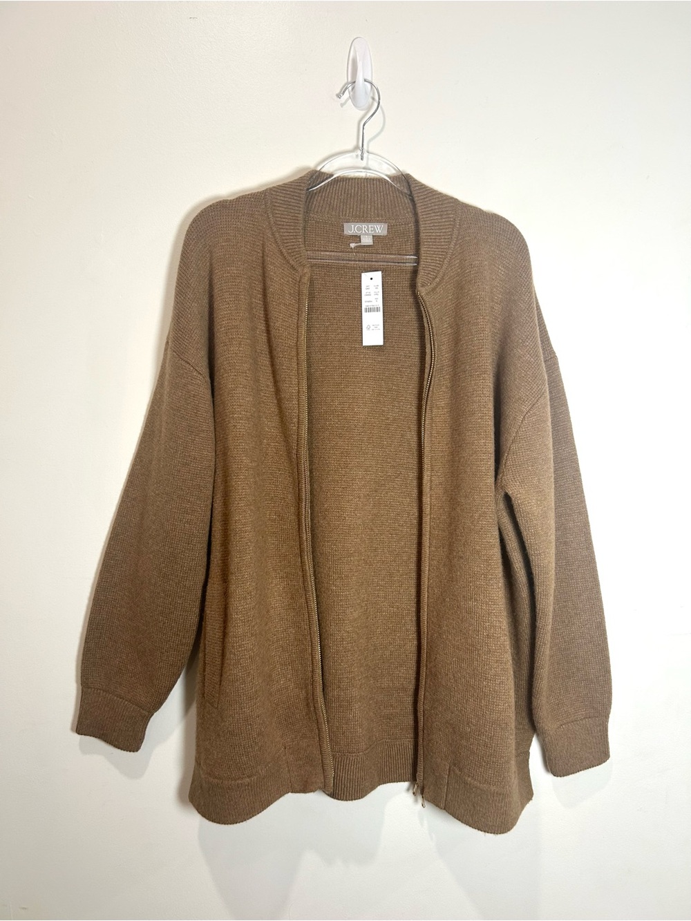 NEW J.Crew Full-Zip Flight Sweater Jacket Oversized Womens S Wool Blend Brown - Picture 4 of 13